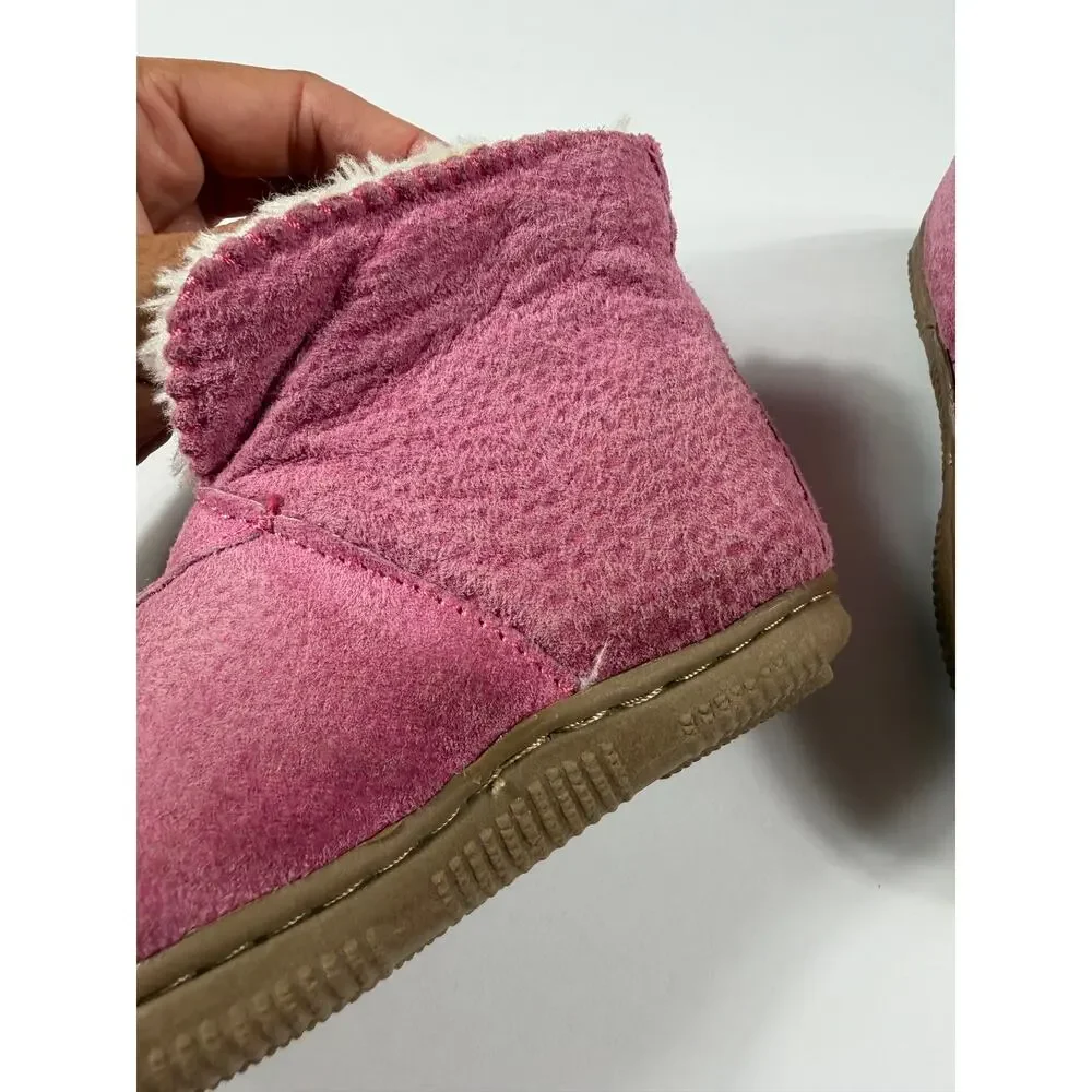 Old Friend Kids Hot Pink Bootee Leather Fleece Slipper Boots Size 7 toddler